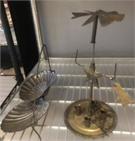 BRASS WIND MILL AND SHELL NUT BOWL