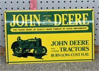 John Deere porcelain sign w brass grommets