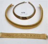 Two Gold Tone Necklaces & Bracelet