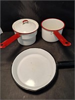 Enamelware Double Boiler and Skillet