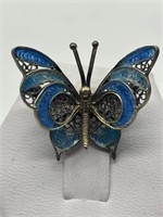 Antique 800 Silver Filigree Enamel Butterfly Pin