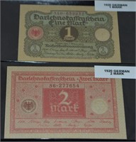 1920 German 1 & 2 Mark Banknotes