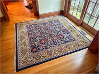 Square Wool Area Rug with Floral Motif