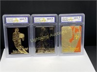 THREE KOBE BRYANT 23K GOLD HIGHLIGHTED CARDS