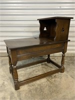 MN - TUDOR OAK LIFT TOP TELEPHONE TABLE