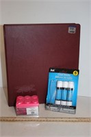 Binder, Glue Sticks NIP & Paper Clips NIB