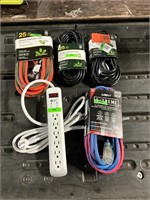 1 LOT ASSORTED EXTENSION CORDS AND SURGE