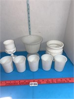 Vtg milk glass planters. Fogle and juice cups