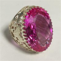 Sterling Silver Ring With Large Pink Stone