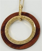 Hammered Brass Circle w/ Wood Necklace