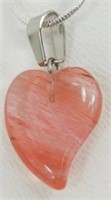 Natural Quartz Crystal Pink Heart Stone Pendant &