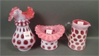 Lot of 3 Vintage Fenton Cranberry Coin Dot Items