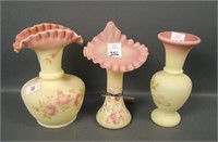 Three Fenton Burmese Decorated Vases