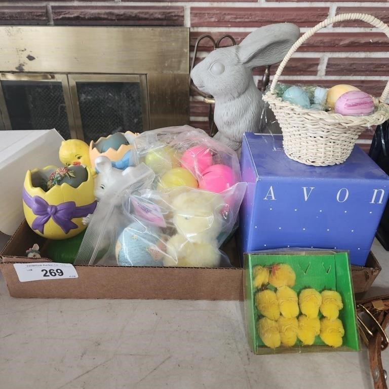 Easter Decor - Plastic Rabbit,  Plastic Eggs,