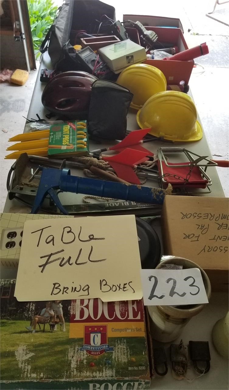 Table full-Hard Hats, Power Strip, Testing