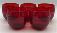 6 Vintage Red Glass Roly Polly Cocktail Glasses