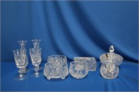 Pinwheel crystal, two vases, 6.25"H, two 5" wine