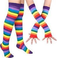 Rainbow Striped Knee High Socks Arm Warmer