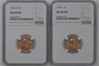 2- Lincoln Head Cents Graded (1952-D, 1957)