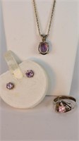 Amethyst Necklace & Earrings, Pink Ice Ring