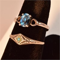 2 Sterling Rings: 1 Turquoise 1 Blue Topaz