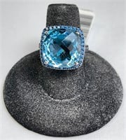 Sterling Lg. Blue Topaz/Sapphire 8 Grams Size 6.75