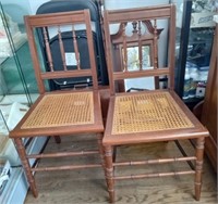 2 Antique Walnut Cane seat side chairs