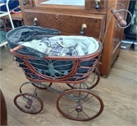 Bentwood iron wheel baby buggie carriage