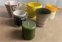 Kitchen Coffee Cups Lot & Candle