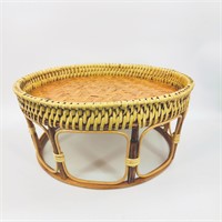 Vintage Thai Handicraft Round Rattan Table