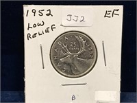 1952 Canadian Silver 25 Cent Piece  EF