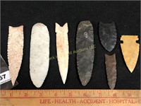 Lot of Seven Indian Arrowheads and Points