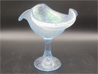 Vintage Art Glass Handkerchief Rim 7in Compote