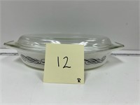 Pyrex Black Scroll Divided Casserole Dish w/ Lid