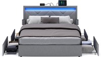 VASAGLE LED Bed Frame Queen Size with Headboard