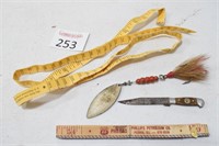 Vintage Tape Measure, Knife & Fishing Hook