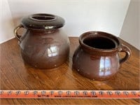 Set of two brown crocks with handles