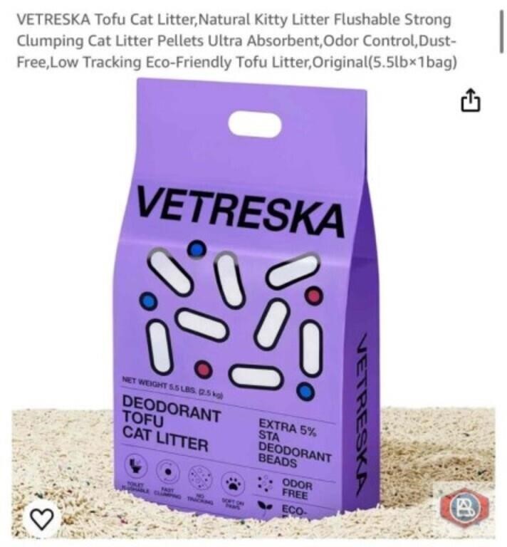 New 31 bags; VETRESKA Tofu Cat Litter, Natural