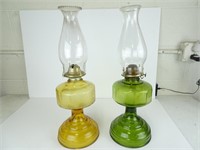 2 Dark Colored Oil Lamps With Chimneys