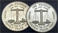 (2) 1 Troy Oz. Silver Trade Unit Rounds