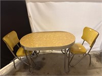 MCM Yellow Table w/ Leaf and 2 Chairs