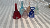Set of 6 Various Colors Fenton Glass Bells.