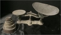 Antique Cast Iron W/ Tin Tray & Weights.