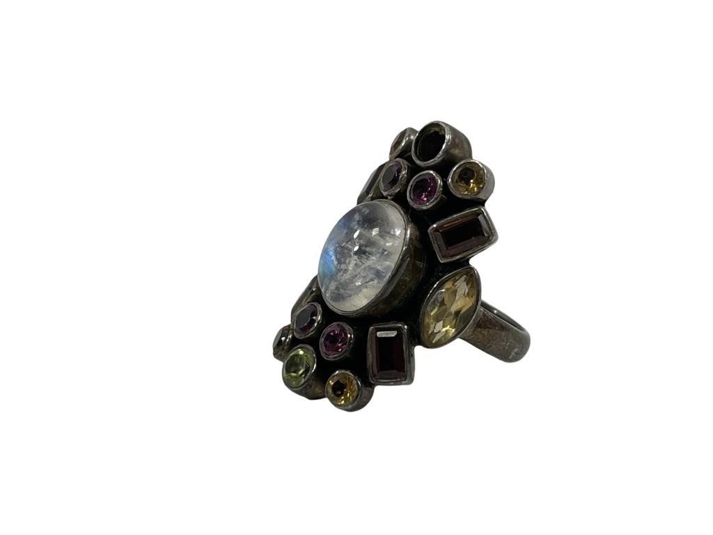 Ladies Moonstone & Multi Gemstone.925 Silver Ring