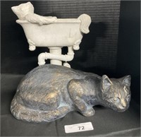 Painted Cement Cat Figure, Cat In Bath Tub Figure.
