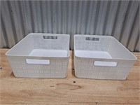 Lesbin White Plastic Weave Baskets, 2-Pack