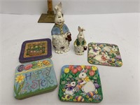 Two piece bunny decor with coasters