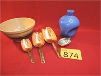 Pottery Bowl, Jug and Scoops