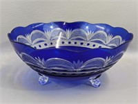 Cobalt Blue Cut With Crystal Footed Bowl