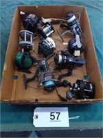 Box of Fishing Reels & Piece of Horn
